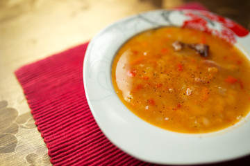 Delicious homemade soup,close up