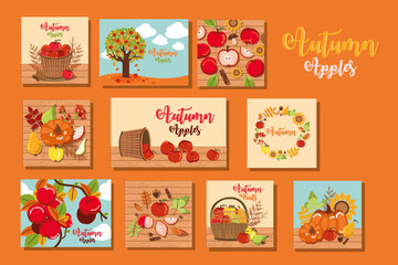set of autumn posters with decoration