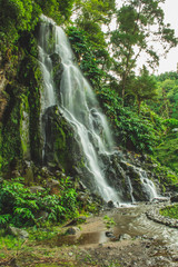 Biggest waterfall at Parque Natural da Ribeira dos Caldeiroes, Sao Miguel, Azores, Portugal