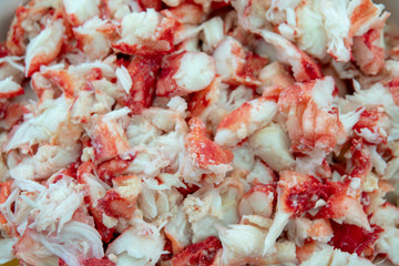 Delicious salad with crab sticks prepared for eating