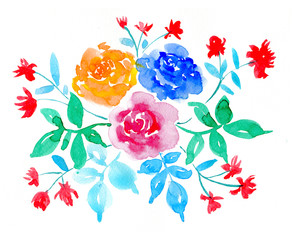 Watercolor floral bouquet illustration. Hand painted colorful flowers  isolated on white background.