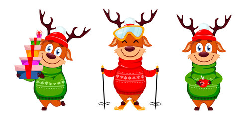 Funny reindeer, set of three poses