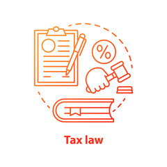 Tax law red concept icon. Financial court idea thin line illustration. Financial verdict. Taxation legislation and regulations. Economy punishment. Taxpayer penalty. Vector isolated outline drawing