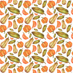 Autumn seamless pattern of bright watercolor elements. Suitable for fabrics, textiles, paper, cards and design
