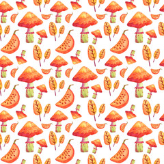 Autumn seamless pattern of bright watercolor elements. Suitable for fabrics, textiles, paper, cards and design