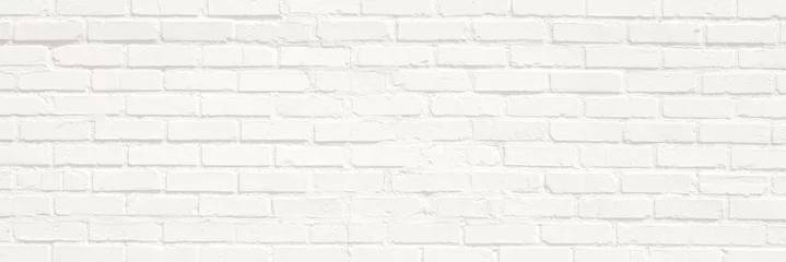 Fotobehang Bakstenen muur Witte bakstenen muur achtergrond. Neutrale textuur van een vlakke bakstenen muur close-up.