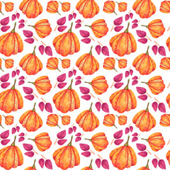 Autumn seamless pattern of bright watercolor elements. Suitable for fabrics, textiles, paper, cards and design