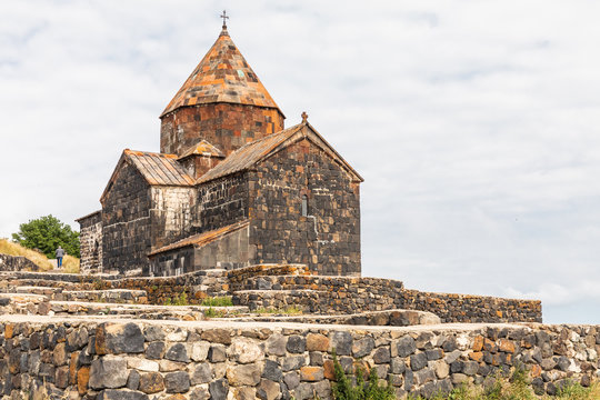 Western Asia, Eurasia, South Caucasus, Republic of Armenia. Sevan. The church of Surp Arakelots at the Sevanavank Monastery complex on Lake Sevan.