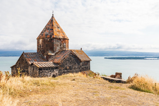 Western Asia, Eurasia, South Caucasus, Republic of Armenia. Sevan. The church of Surp Arakelots at the Sevanavank Monastery complex on Lake Sevan.
