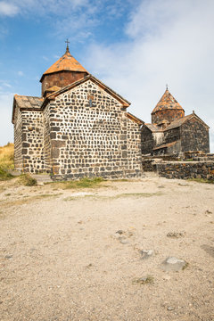 Western Asia, Eurasia, South Caucasus, Republic of Armenia.Sevan. The churches of Surp Arakelots (right) and Surp Astvatsatsin (left), at the Sevanavank Monastery complex on Lake Sevan.