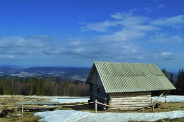 wooden house in the mountains