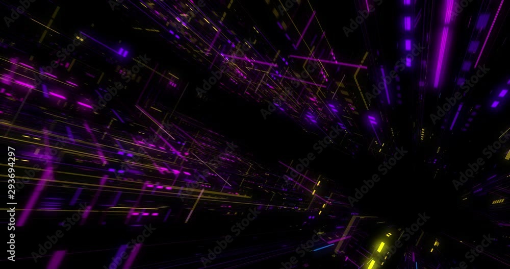 Poster seamless fly through of abstract circuitry with digital grid background, data deep learning computer