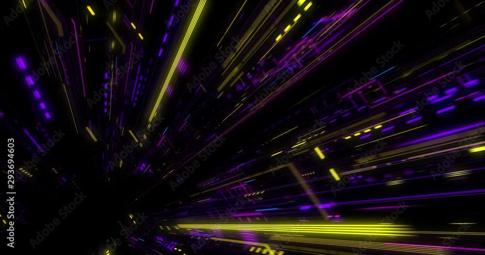 Poster seamless loop of abstract matrix hologram digital data flow. fly through time and space, warp throug