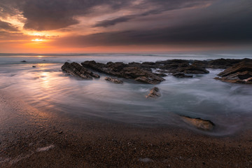 Fototapeta premium Sunset at Bidart's beach next to Biarritz, Basque Country.