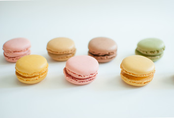 Obraz premium Series of colorful macaron a white background