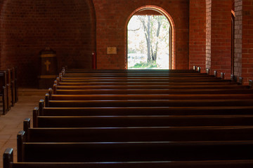 Church pews in a row