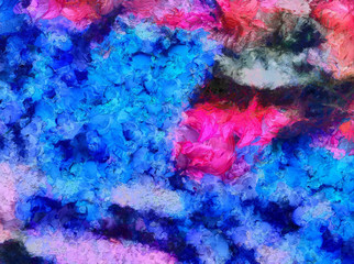 Fototapeta na wymiar Macro detailed splashes and strokes of oil brush on paper. Simple colorful bright pattern. Old vintage rough texture. HQ design pattern. Shape close up painting.