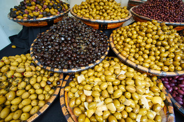 Olives for sale at food market