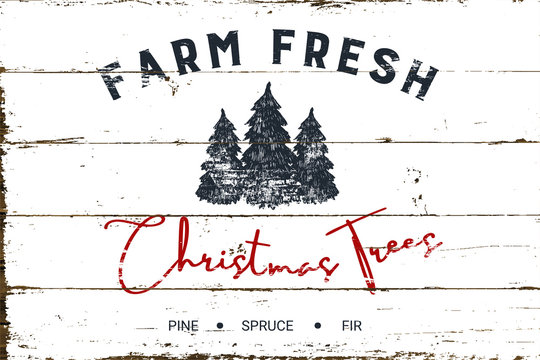 Vintage Christmas Farm Fresh Tree Sign with Shiplap Design