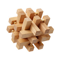 wooden puzzle over white background