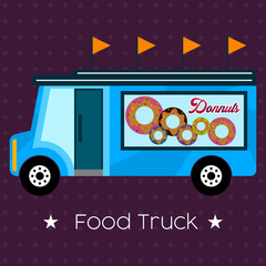 Donut food truck. Street food - Vector illustration