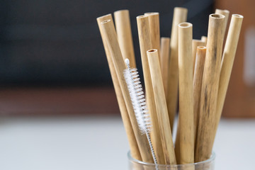 Nature drinking straws from bamboo wood for reusable and reduce the use of plastic straw.
