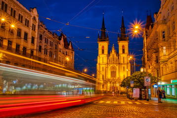 Fototapeta na wymiar The Church of St. Anthony of Padua at Strossmayerovo square in Prague night 