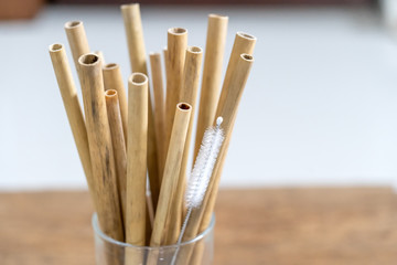 Nature drinking straws from bamboo wood for reusable and reduce the use of plastic straw.