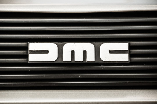The front emblem of a DeLorean DMC-12.