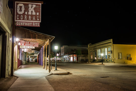 O.K. Corral and Allen Street in Tombstone, Arizona. Shot at night with long exposure.