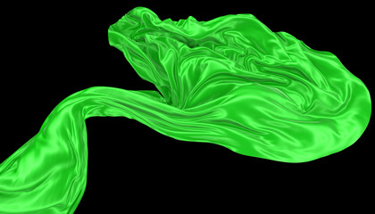 Abstract background of green wavy silk or satin. 3d rendering image.