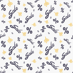 Seamless pattern with Sale text and percent. Black friday sale background