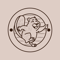beaver vintage logo badge style - Beaver icon. Collection of quality vintage emblems for various businesses. Premium retro vintage americana style graphic symbols. Beaver Vector illustration. © bimalkan