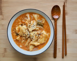 Korean food kimchi sujebi, spicy food