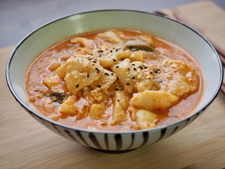 Korean food kimchi sujebi, spicy food