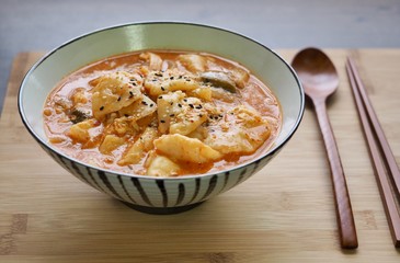 Korean food kimchi sujebi, spicy food