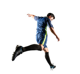 one soccer player man isolated on white background