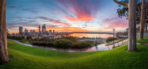 City of Perth Western Australia at sunrise from Kings park