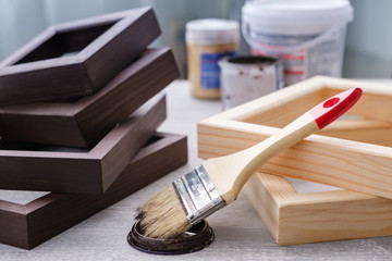 Brown color stain painting on wooden frames use for art paintings, photos and other visual works....