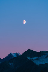 Colorful blue hour over glacier mountains in Alaska