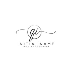 QI Initial handwriting logo with circle template vector.