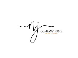 N J NJ Initial handwriting logo design with circle. Beautyful design handwritten logo for fashion, team, wedding, luxury logo.