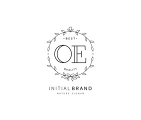 Fototapeta premium O E OE Beauty vector initial logo, handwriting logo of initial signature, wedding, fashion, jewerly, boutique, floral and botanical with creative template for any company or business.