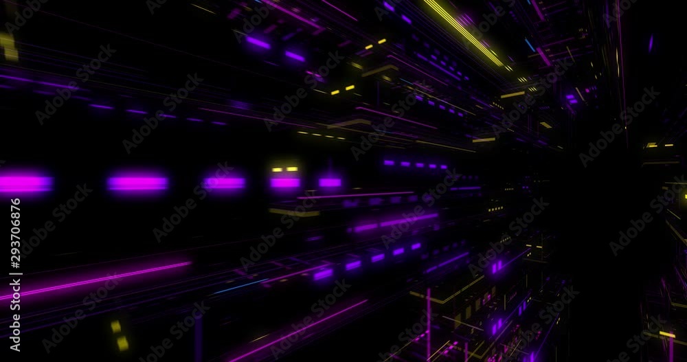 Poster seamless fly through of abstract circuitry with digital grid background, data deep learning computer