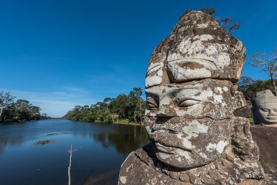 Most famous entrance of Angkor Thom, south gate attract lot of tourists nowadays, Siem Reap, Cambodia 