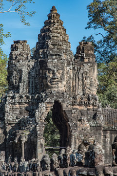 Most famous entrance of Angkor Thom, south gate attract lot of tourists nowadays, Siem Reap, Cambodia 