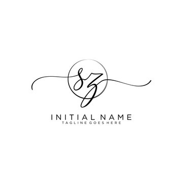 SZ Initial handwriting logo with circle template vector.
