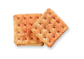 crackers with cheese on plate isolated on white