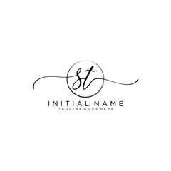 ST Initial handwriting logo with circle template vector.