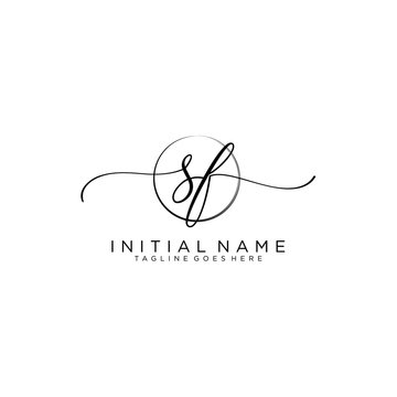 SF Initial handwriting logo with circle template vector.